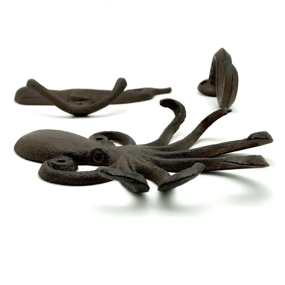 Nautical Cast Iron Wall Hooks Seahorse Octopus Tentacle Whale Ocean Beach